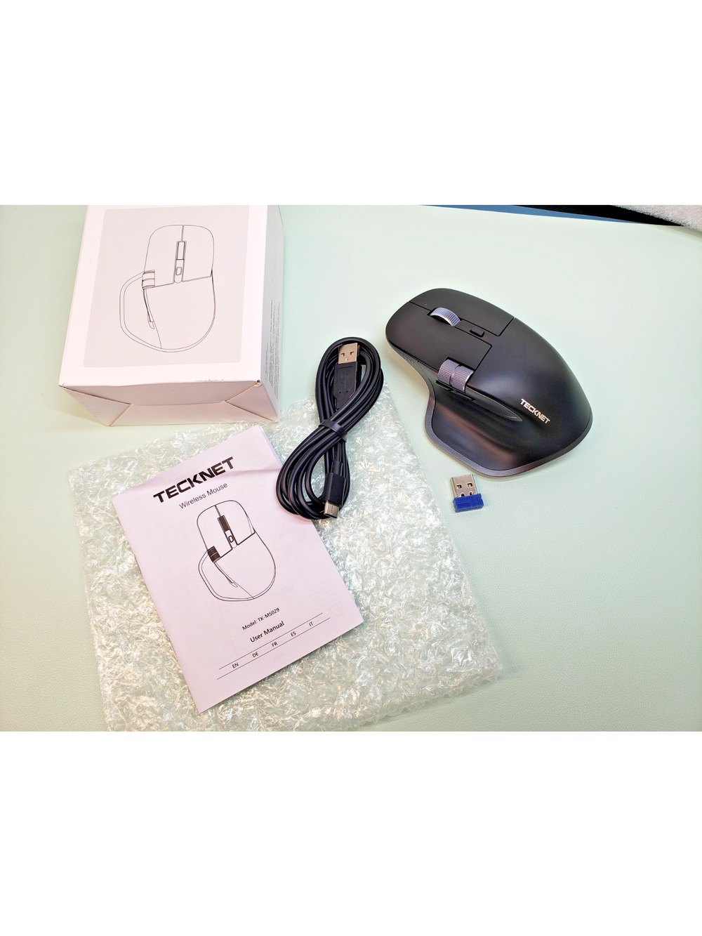 TECKNET TK-MS029 Tri-Mode Rechargeable Wireless Ergonomic Mouse (Black)